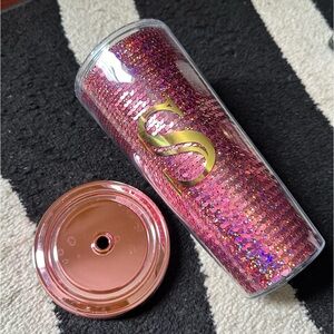 Sequin Pink ‘S’ Plastic Tumbler Cup